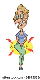 Senior Woman Holding In Pee Vector Cartoon, illustration  