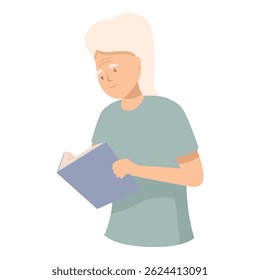 Senior woman is holding and reading a book, enjoying her free time