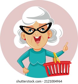 
Senior Woman Holding a Shopping Basket Vector Cartoon Illustration. Elderly pensioner lady going to the grocery store 
