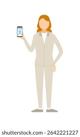 Senior woman in jersey posing with smartphone showing health app, Vector Illustration