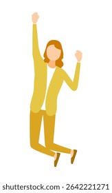 Senior Woman jumping with a victorious pose, raising fists in celebration, Vector Illustration