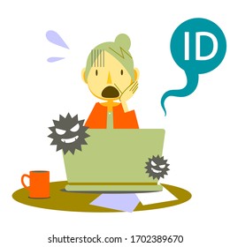 Senior woman with laptop internet trouble