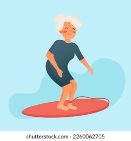 An senior woman leads an active lifestyle, surfing. elderly woman during a healthy and active retire