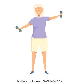 Senior woman is lifting dumbbells, enjoying her daily workout routine