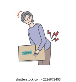 Senior woman lifting luggage and hurting her back