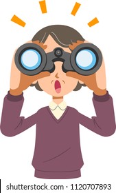 
Senior woman looking into binoculars and noticing something