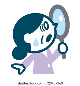 Senior woman looking into the magnifying glass