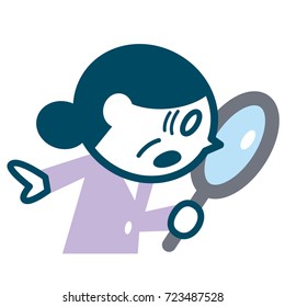 Senior woman looking into the magnifying glass