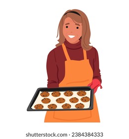 Senior Woman Lovingly Holds A Tray Of Freshly Baked Cookies In Her Hands, Their Warm, Sweet Scent Filling The Air, Testament To Her Baking Skills She Brings To Loved Ones. Cartoon Vector Illustration