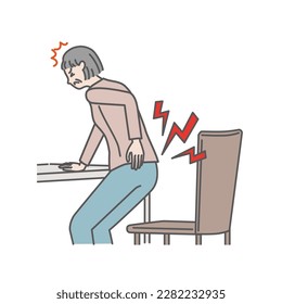 Senior woman with lower back pain when getting up from a chair