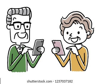 Senior woman and senior male: Smartphone