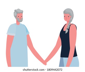 Senior woman and man cartoons holding hands design, grandmother and grandfather theme Vector illustration