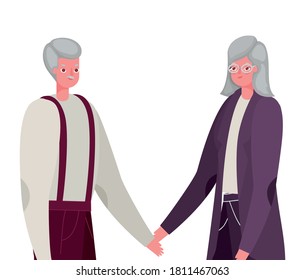 Senior woman and man cartoons holding hands design, grandmother and grandfather theme Vector illustration