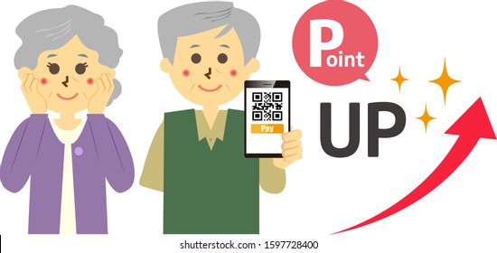 Senior woman and Senior man with smartphone . Cashless payment .
Vector illustration