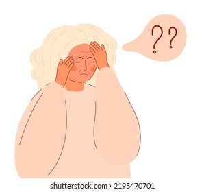 Senior woman with mental problems. Alzheimer old woman, neurology health care, International Day of Older Persons, Dementia. Parkinson or dementia metaphor. Senses diseases for medical website. 