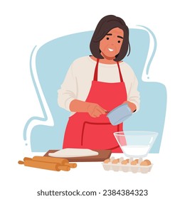 Senior Woman Passionately Makes Dough For Baking, Her Hands Skillfully Mixing, Kneading And Shaping The Ingredients, Infusing Them With Her Love And Culinary Expertise. Cartoon Vector Illustration