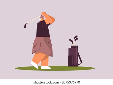 senior woman playing golf aged player taking a shot active old age concept horizontal