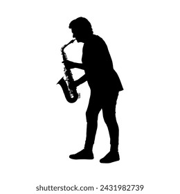 Senior woman playing saxophone side view vector illustrator.	