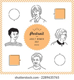 Senior woman portrait illustration set (mono)