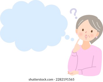 Senior woman questioning and speech bubbles