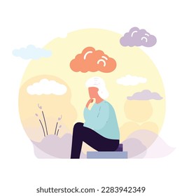 Senior woman receives cognitive behavioral therapy for anxiety. Maternal mental health month. Medical treatment concept. Flat illustration