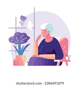 Senior woman receives cognitive behavioral therapy for anxiety. Maternal mental health month. Medical treatment concept. Flat illustration
