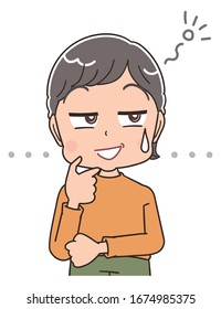 Senior woman with short hair wearing orange clothes.She has negative emotions.