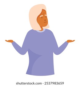 Senior woman is shrugging her shoulders with a confused expression on her face