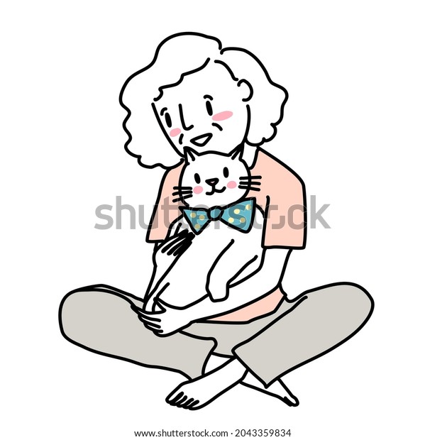 Senior Woman Sitting Adorable Cat On Stock Vector Royalty Free 2043359834 4864