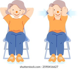 Senior woman sitting on a chair and exercising