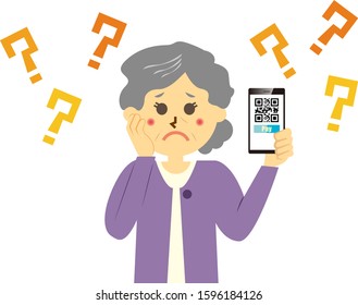 Senior woman with smartphone . Cashless payment .
Vector illustration