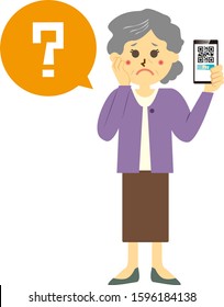 Senior woman with smartphone . Cashless payment .
Vector illustration