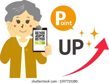 Senior woman with smartphone . Cashless payment .
Vector illustration