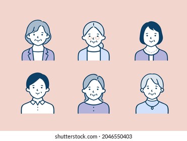 Senior woman with smiling face icon set