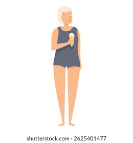 Senior woman is standing and holding an ice cream cone