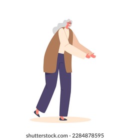 Senior Woman Stretches Her Arms With A Smile Ready To Greet Someone. Warmth And Happiness Concept