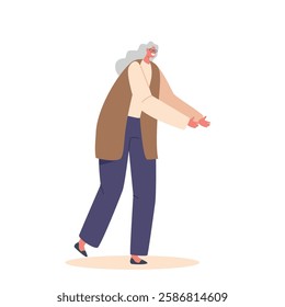 Senior Woman Stretches Her Arms With A Smile Ready To Greet Someone. Warmth And Happiness Concept