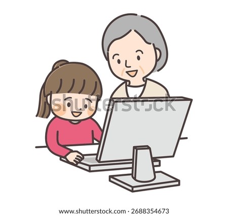 Senior woman studying on a computer with her grandchild.