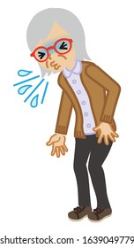 Senior woman suffering from sneeze - flu symptom clip art, full length