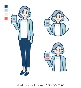 Senior woman in a suit with cashless payment on smartphone images.
It's vector art so it's easy to edit.
