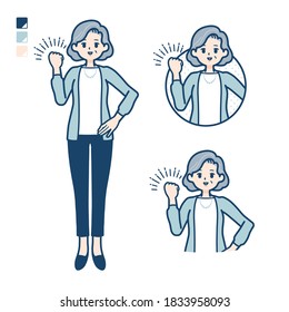 Senior woman in a suit with fist pump images.
It's vector art so it's easy to edit.
