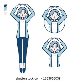 Senior woman in a suit with Making a circle with arms images.
It's vector art so it's easy to edit.
