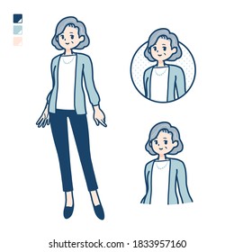 Senior woman in a suit with Relaxed pose images.
It's vector art so it's easy to edit.
