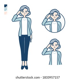Senior woman in a suit with salute images.
It's vector art so it's easy to edit.
