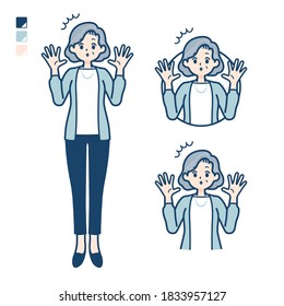 Senior woman in a suit with surprised images.
It's vector art so it's easy to edit.
