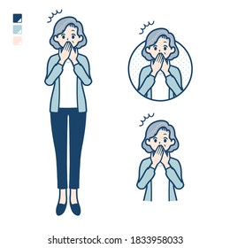 Senior woman in a suit with surprised images.
It's vector art so it's easy to edit.
