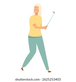 Senior woman is taking a swing at a golf ball, enjoying her retirement