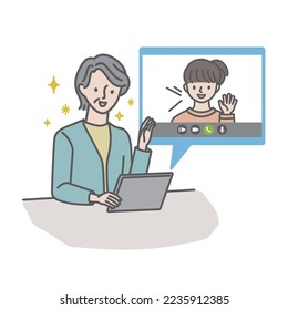 Senior woman talking to grandchild on videophone