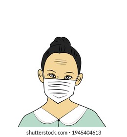 Senior woman or teacher wearing a mask People wearing a mask to prevent COVID-19 vector illustration.