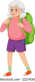 Senior woman tourist with backpack illustration
